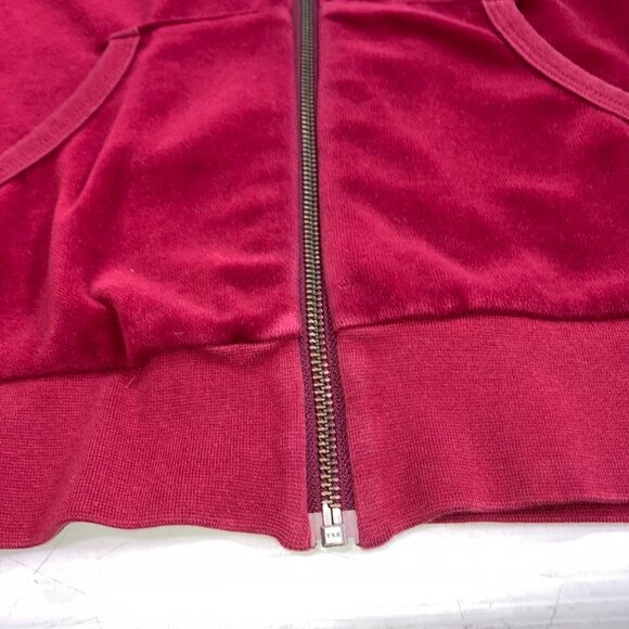 BURBERRY LONDON Velvet Hooded Full Zip Track Jacket Burgundy Sz L Womens - Picture 5 of 13